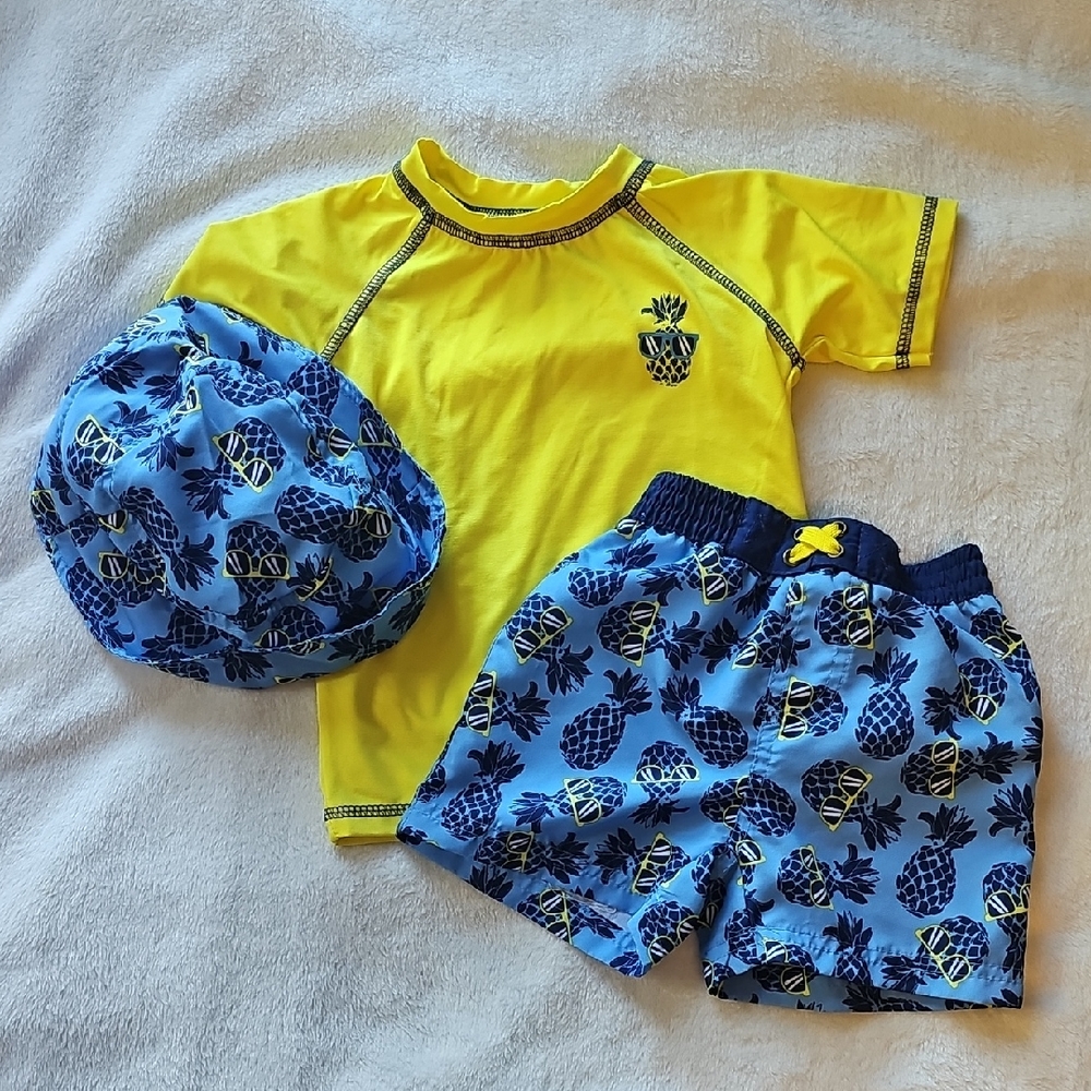 Pineapple Fun Kids Rashguard Set - Yellow & Blue
